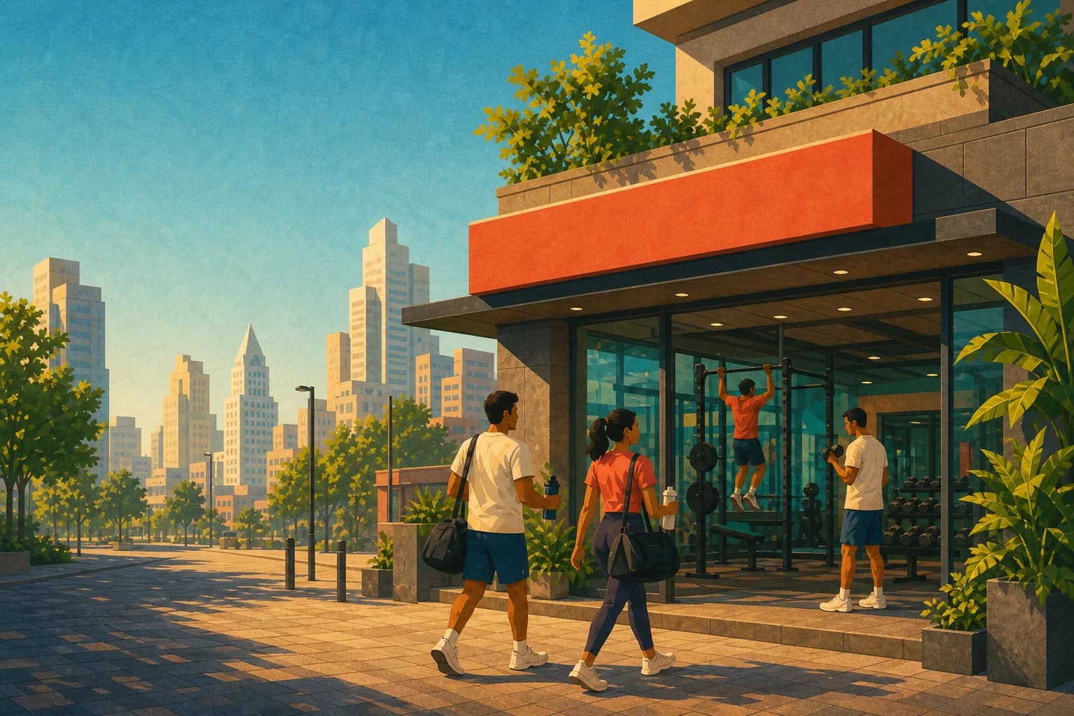 Lo-fi illustrated modern city training street