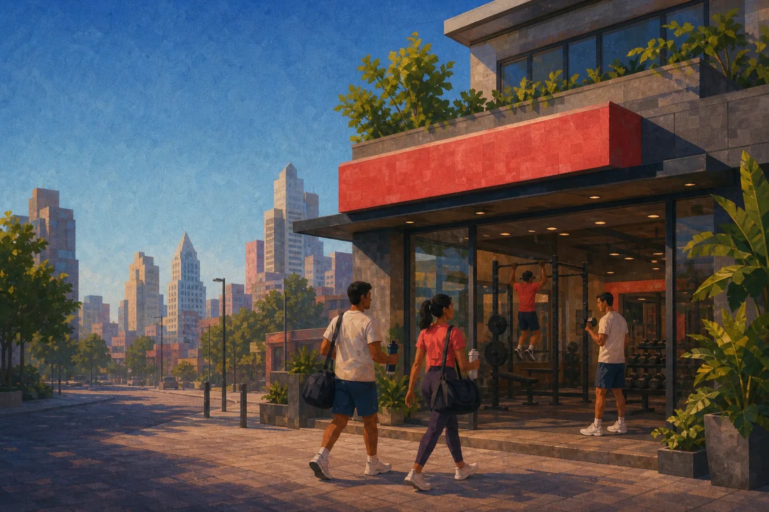 Lo-fi illustrated modern city gym street